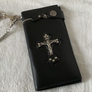 Black and Silver biker wallet  with Ornate Crucifix NWOT